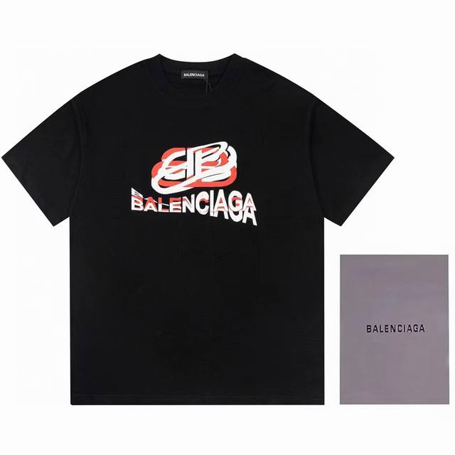 Dbb556# Balenciaga double B printed short sleeves Loose version uses 260g combed