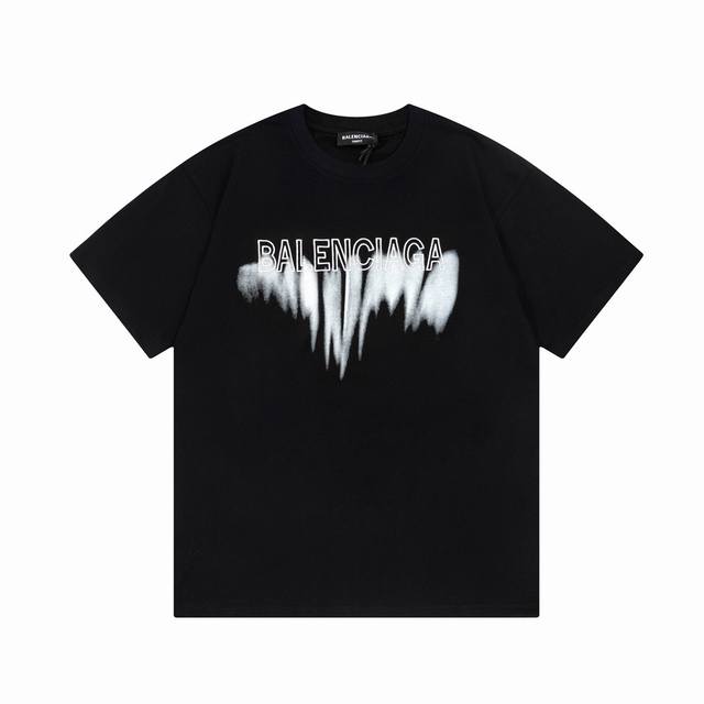 Dbb552# Balenciaga graffiti ink print short sleeves Loose version uses 260g comb