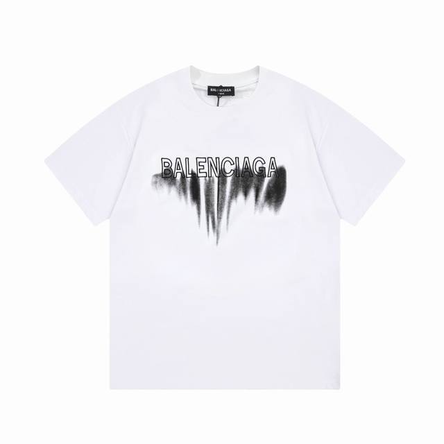 Dbb552# Balenciaga graffiti ink print short sleeves Loose version uses 260g comb