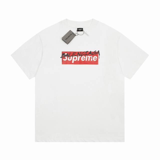 Dbb551# Balenciaga co-branded Supreme printed short-sleeves The loose version us