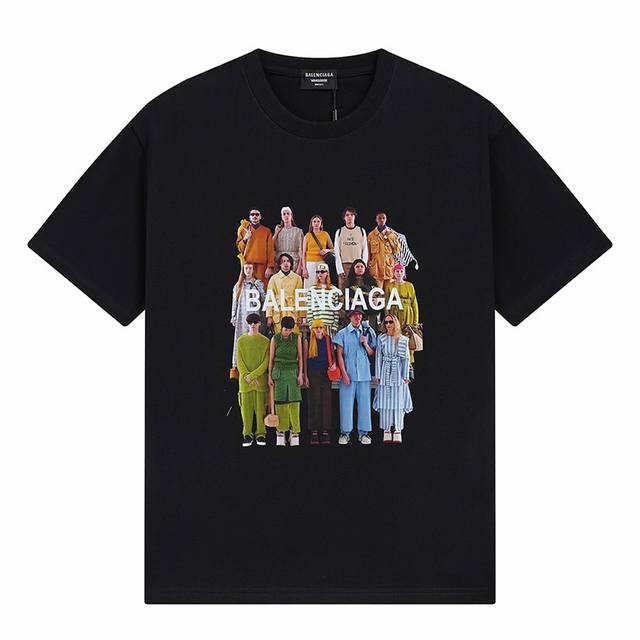 Dbb549# Balenciaga character print short sleeves Loose version uses 260g combed