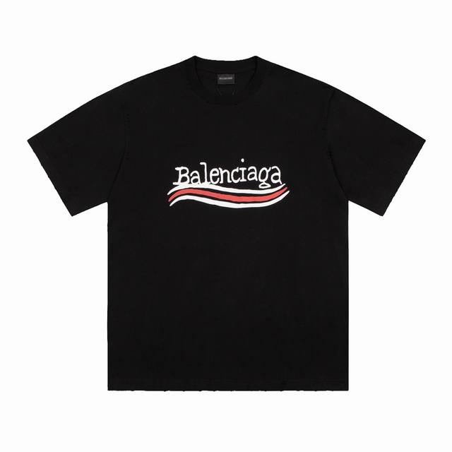 Dbb546# Balenciaga graffiti letter print short sleeves Loose version uses 260g c