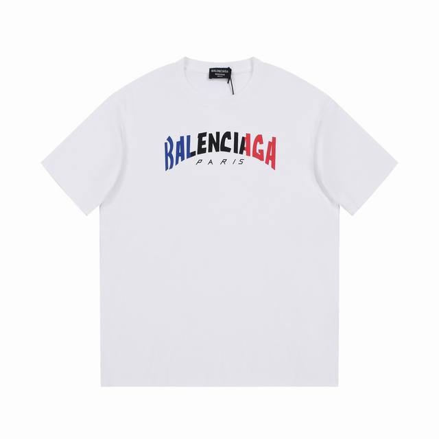 Dbb545# Balenciaga three-color stitching letter print short sleeves The loose ve