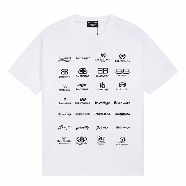 Dbb542# Balenciaga full-print logo short-sleeve Loose version uses 260g combed c