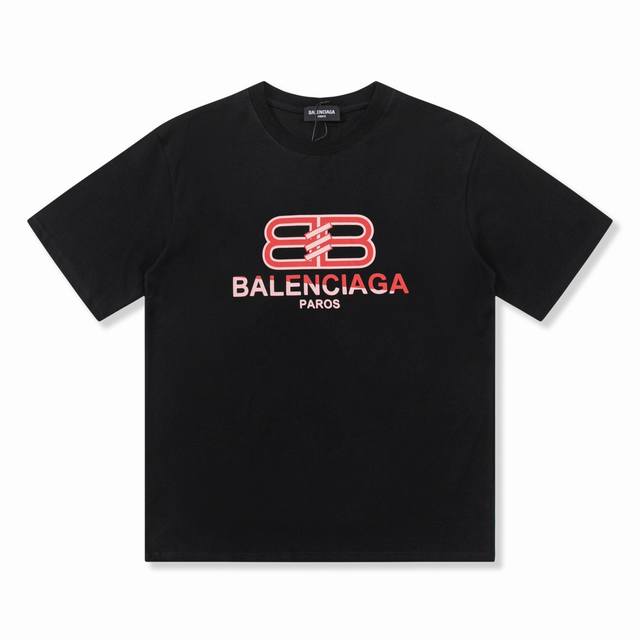 Dbb539# Balenciaga double B lock print short sleeves Loose version uses 260g com