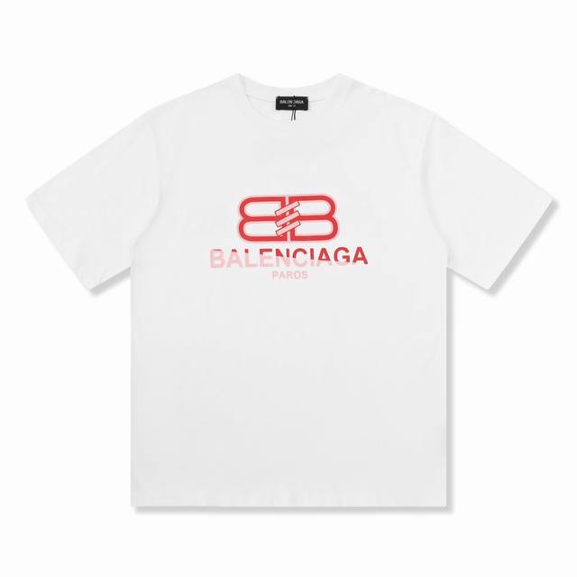 Dbb539# Balenciaga double B lock print short sleeves Loose version uses 260g com
