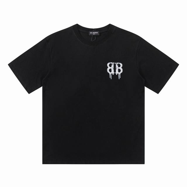 Dbb538# Balenciaga double B distressed graffiti print short sleeves Loose versio
