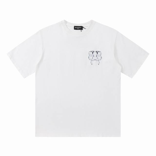 Dbb538# Balenciaga double B distressed graffiti print short sleeves Loose versio