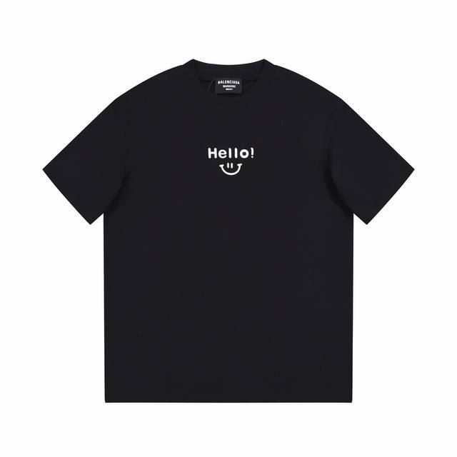 Dbb537# Balenciaga short-sleeved shirt with smiley face Hello print Loose versio