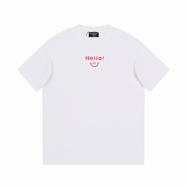 Dbb537# Balenciaga short-sleeved shirt with smiley face Hello print Loose versio