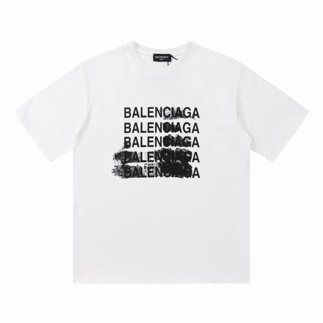 Dbb536# Balenciaga short-sleeved shirt with blurred graffiti prints The loose ve