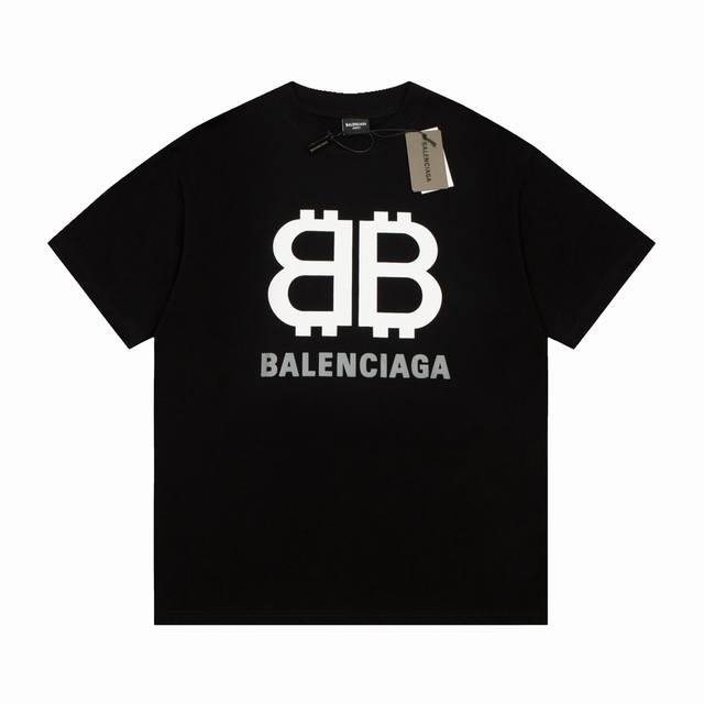 Balenciaga 23Ss short-sleeved round neck T-shirt with double B letters on the ch