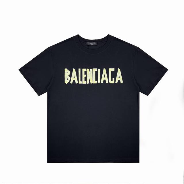 23Ss new yellow tape graffiti logo short-sleeved T-shirt Balenciaga fairy style
