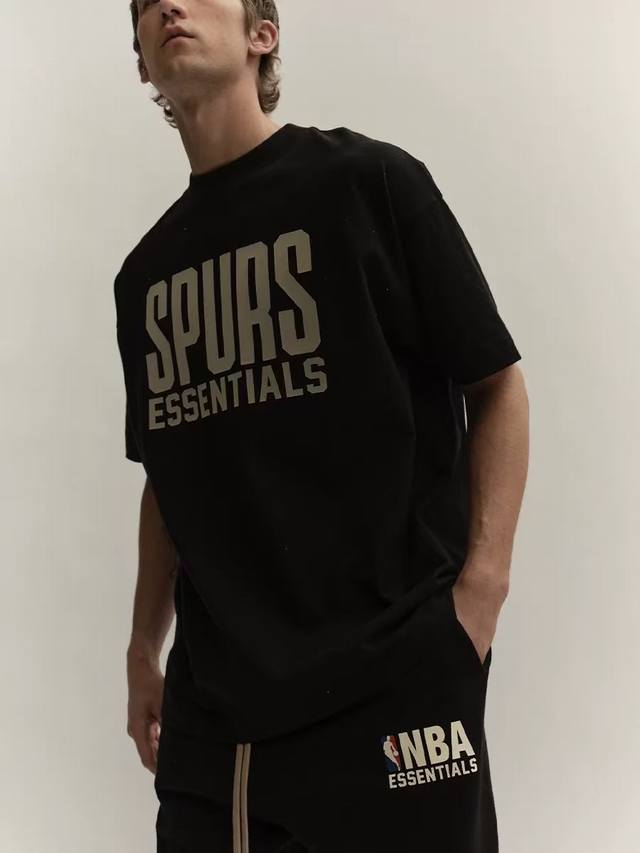 Fog-555# Fear Of God Essentials x NBA joint Spurs Spurs back letter print round