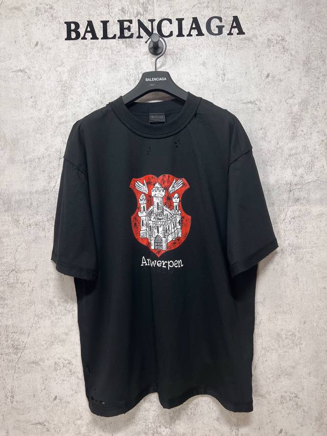 Balenciaga washed castle print short sleeves Fabric color is officially synchron