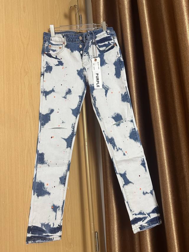 Correct version High quality Popular Pu splash ink blue ripped button leather la
