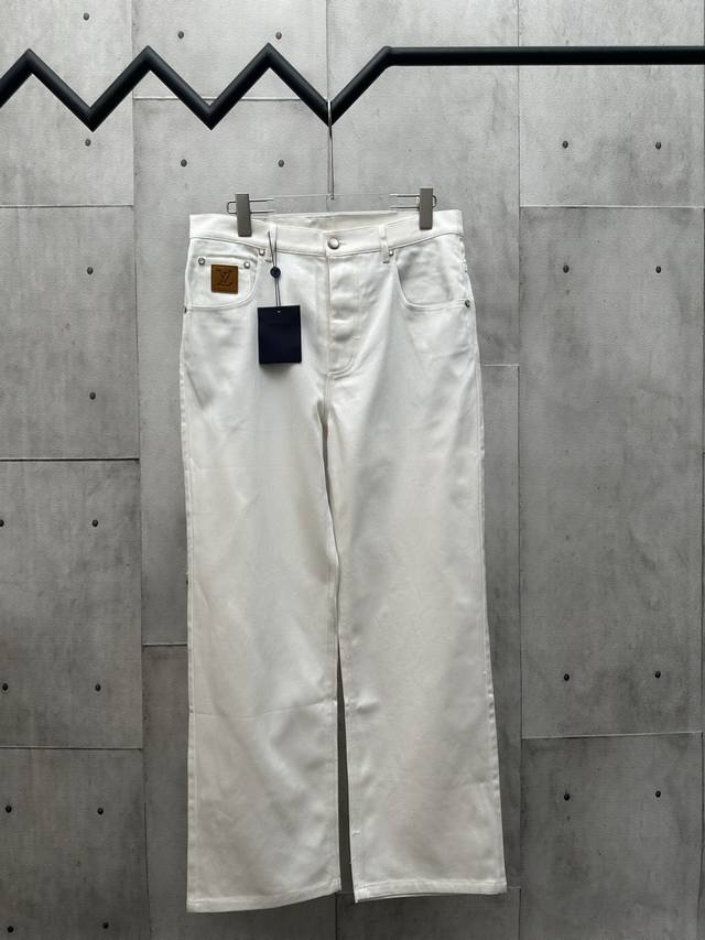 Lv 2025 Fw new spring and summer White denim cotton straight trousers Pockets wi