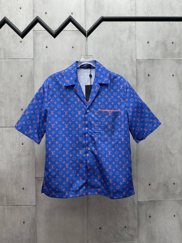 2025Fw New autumn and winter silk printed short sleeves Blue background with red