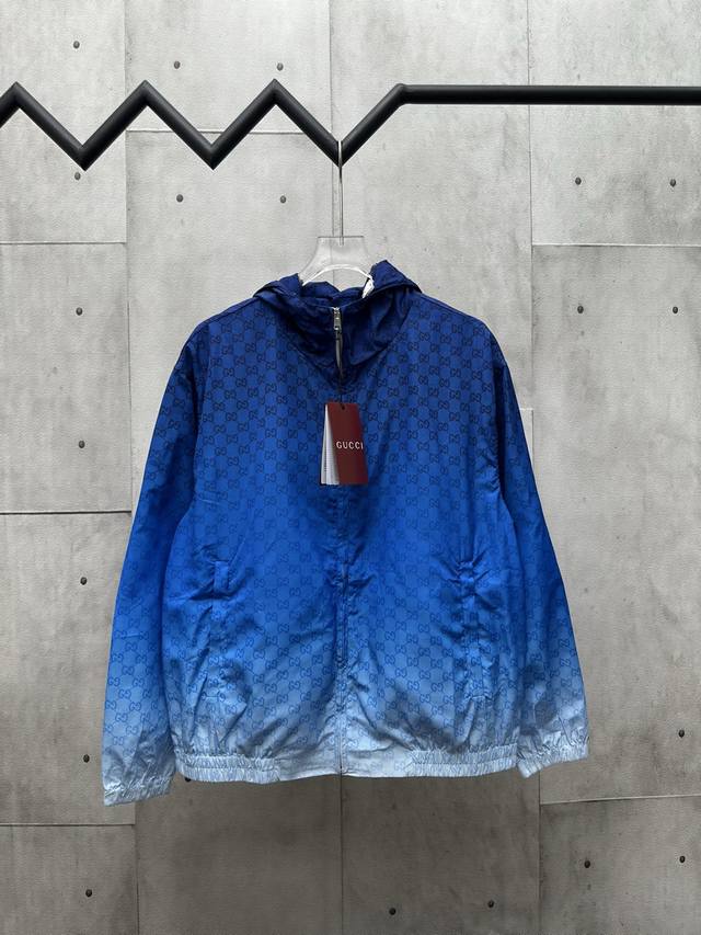 Gucci 2025Ss new blue gradient full print double G letter logo blue long-sleeved