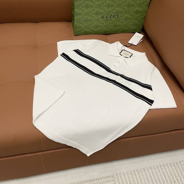 High version Gucci 2025 new pure cotton knitted Polo shirt T-shirt for men and w