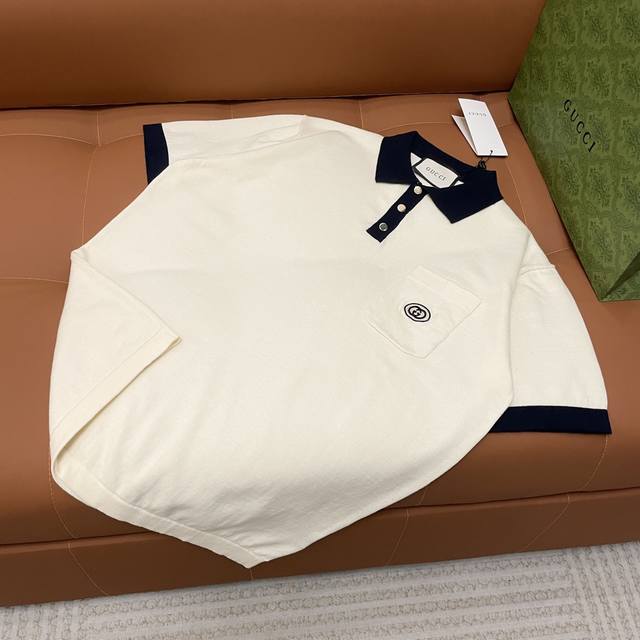 High version , Gucci 2025 new pure cotton knitted Polo shirt T-shirt for men and