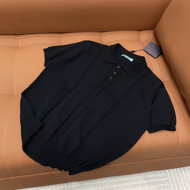 High version , Prada 2025 new pure cotton knitted Polo shirt T-shirt for men and