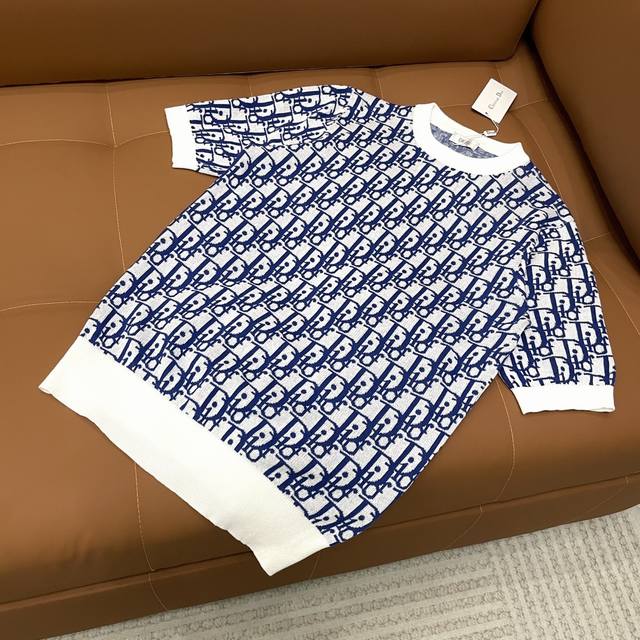 High version Dior 2025 new pure cotton knitted short-sleeved round neck T-shirt