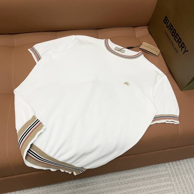 High version Burberry 2025 new pure cotton knitted short-sleeved round neck T-sh