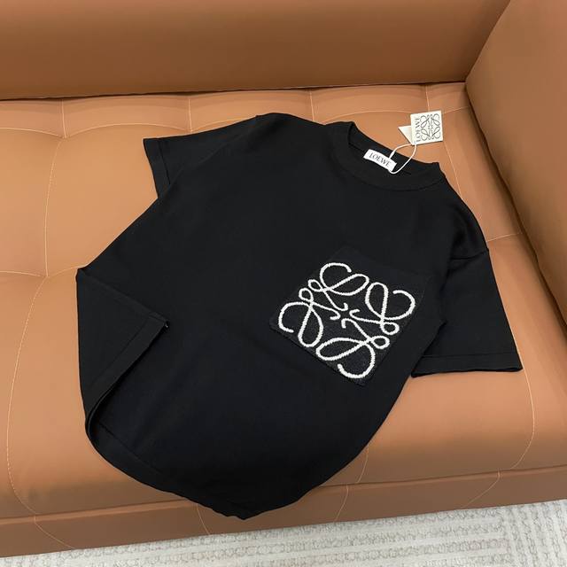 High version Loewe 2025 new pure cotton knitted short-sleeved round neck T-shirt
