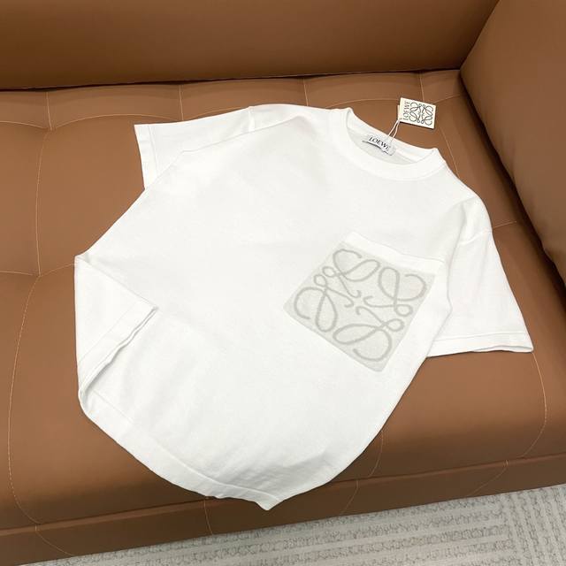 High version Loewe 2025 new pure cotton knitted short-sleeved round neck T-shirt