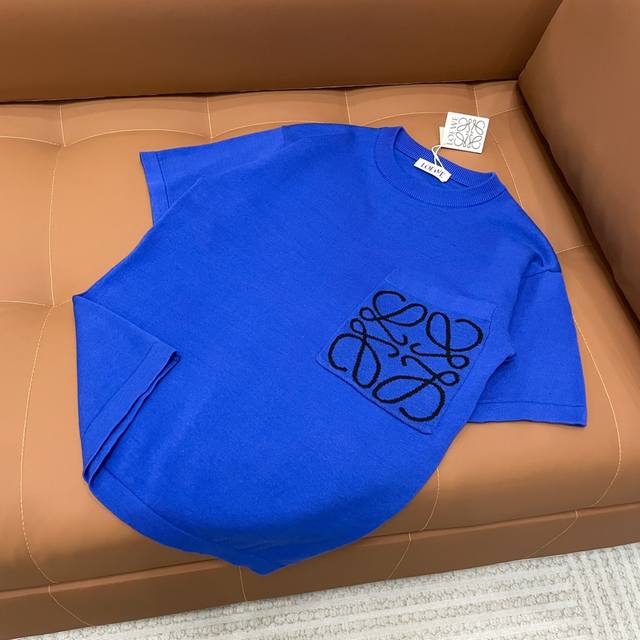 High version Loewe 2025 new pure cotton knitted short-sleeved round neck T-shirt