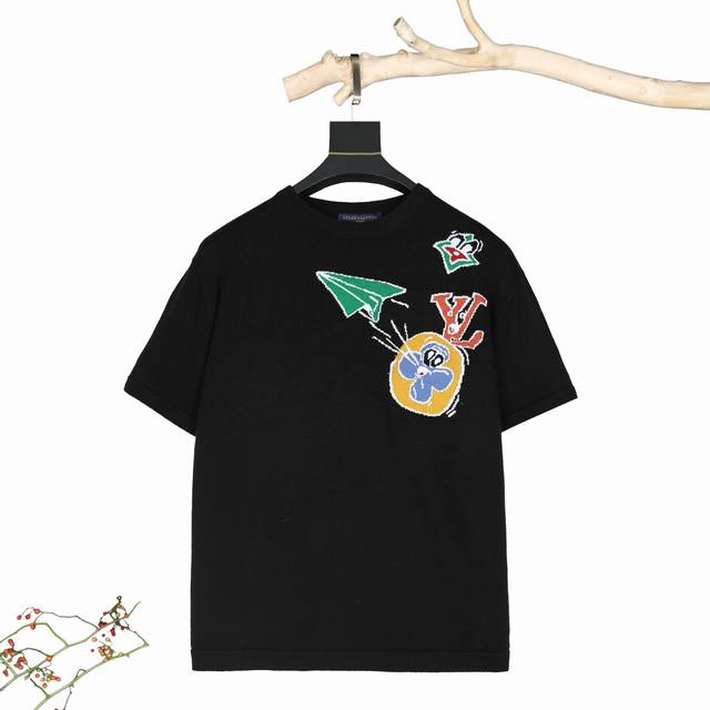 Louis Vuitton 23Ss new paper airplane design knitted short-sleeved T-shirt Short