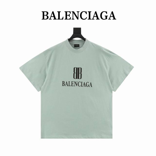 Balenciaga double B letter print round neck short sleeves uses double yarn plain