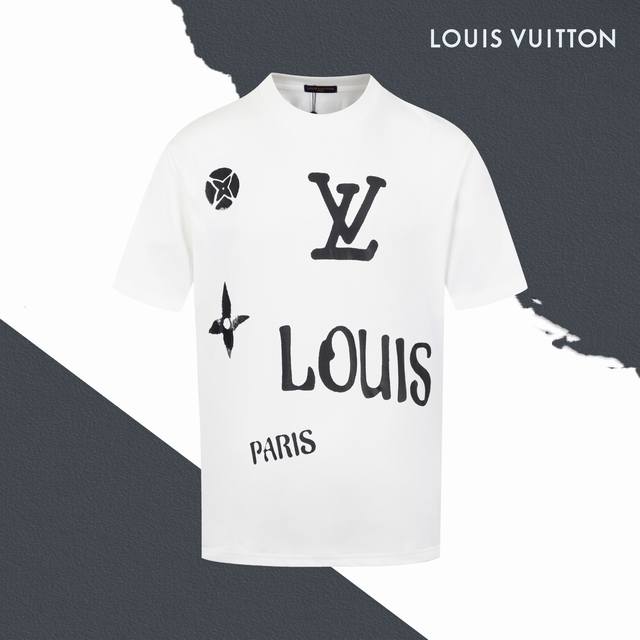 Style No. Sl206 Lv Louis Vuitton monogram logo graffiti print round neck short s
