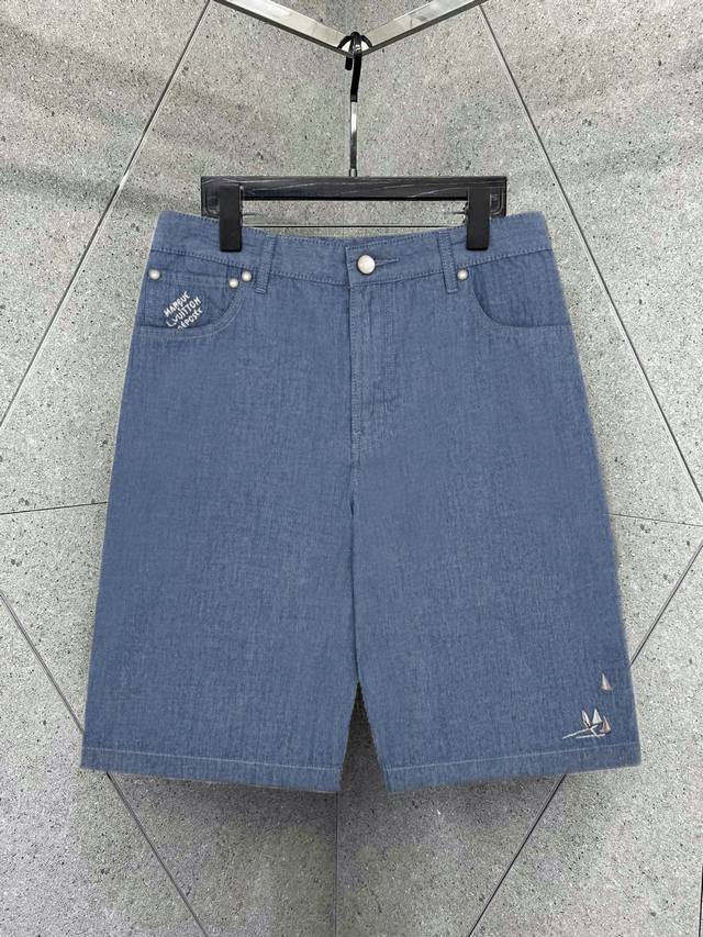 Lv Louis Vuitton sailboat embroidered youth denim shorts Spot 28 30 32 34
