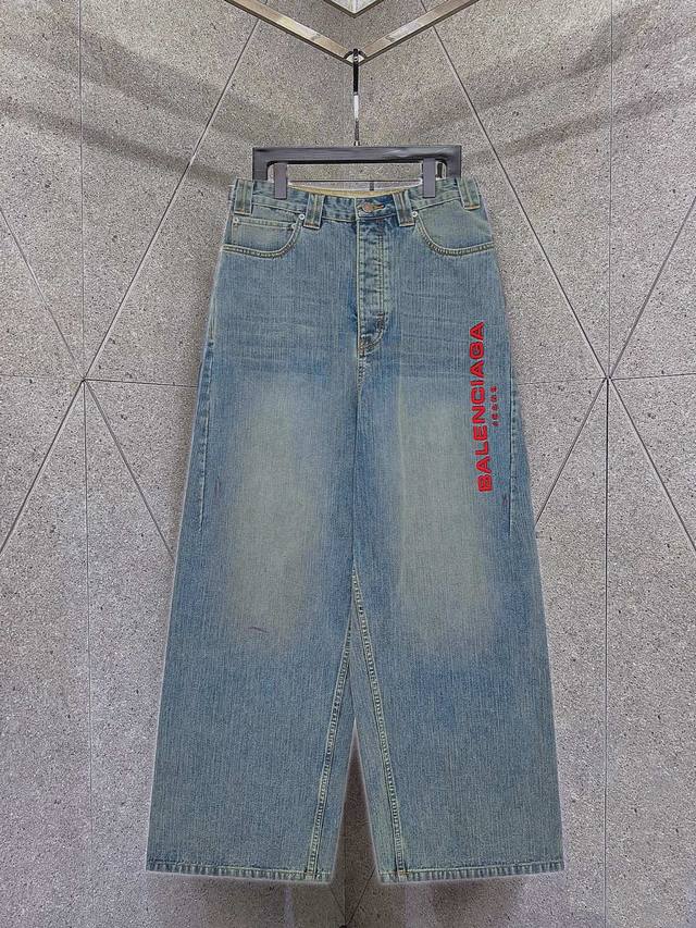 Balenciaga red letter embroidered jeans Spot Xs SML