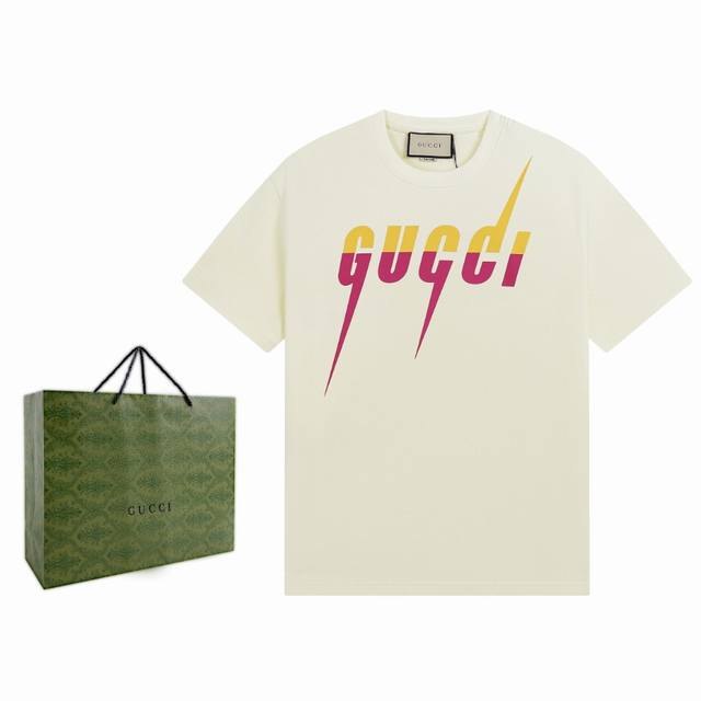 High quality Guc early autumn new lightning T-shirt, custom-dyed high-weight ori