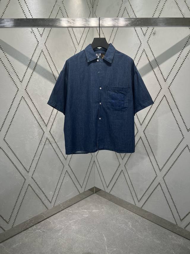 New LOEWE 25Ss lightweight washed cotton denim shirt with Anagram embroidery on
