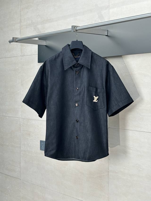 Lv* Louis 25Ss new black cotton lapel short-sleeved shirt Made of custom comfort