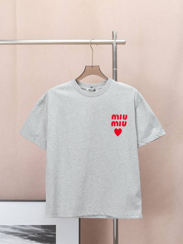Miumiu original 25Ss new summer style Miumiu red heart letter logo patch embroid