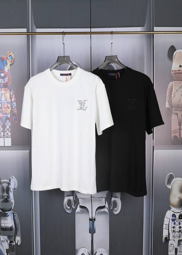 Lv new embroidered short sleeves, high-quality heavy double yarn 280G32 smooth p