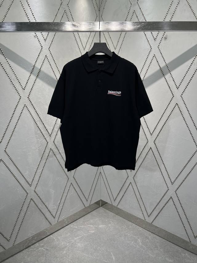 Balenciaga 25Ss new black, white and red cotton pique fitted polo shirt with lap