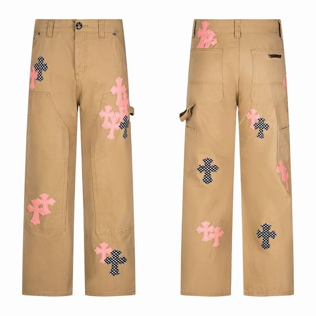 Chrome Hearts Sakura Pink Leather and Lumberjack Stitching Washed Jeans True res