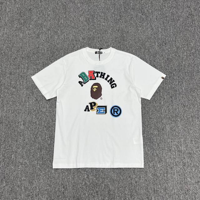 Xx322 Bape colorful letter ape head print short-sleeved T-shirt 270 grams of lin