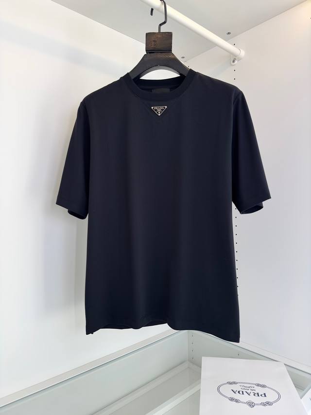 Pr**A classic logo triangle embellishment slightly wide round neck short-sleeved
