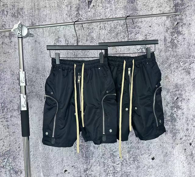 7009 Hanging Rick Owens Ro solid color pocket tie overall shorts men's black Siz
