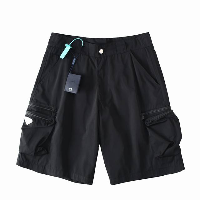 1101 White background Prada 24Ss triangle logo workwear pocket functional shorts