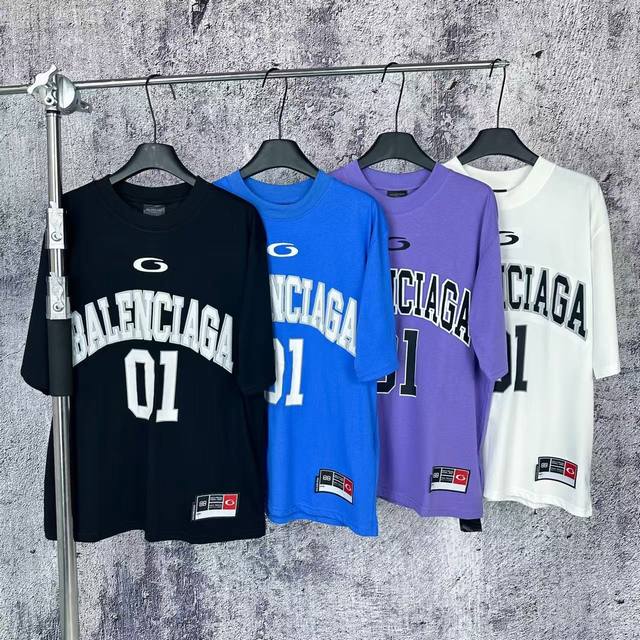 3022 Hanging auction Balenciaga new embroidered basketball short sleeves No. 01
