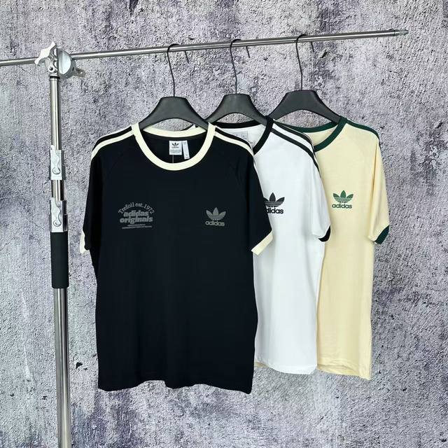 2005 Hanging Adidas Trefoil side stripes retro shoulder sports short sleeves uni
