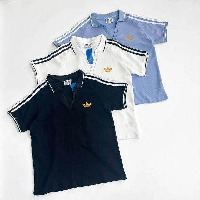 2030 White background Adidas trefoil embroidered short sleeves Adidas rare V-nec